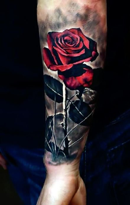 红色玫瑰花纹身图片第6张