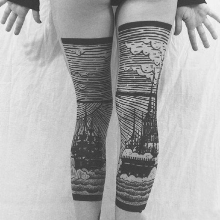 时尚性感的风景腿部纹身图片第1张
