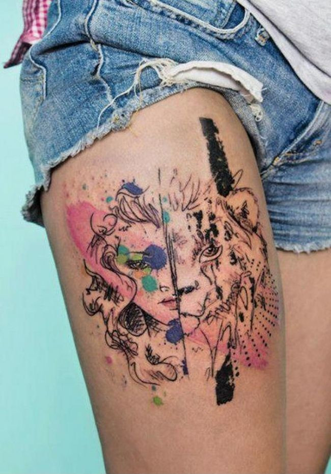 有个性的美女大腿彩色纹身图案第1张
