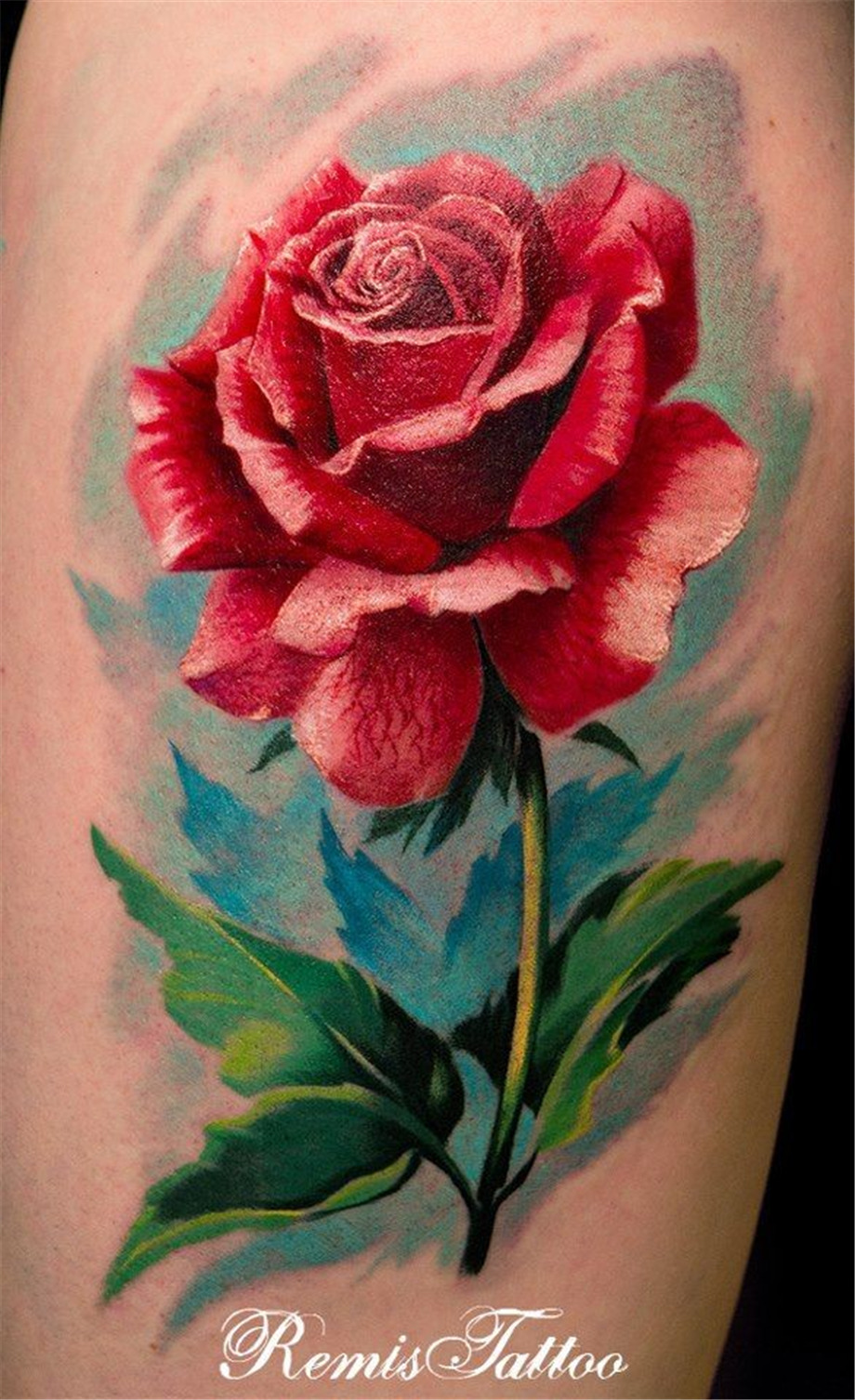 大臂红玫瑰纹身图片第1张