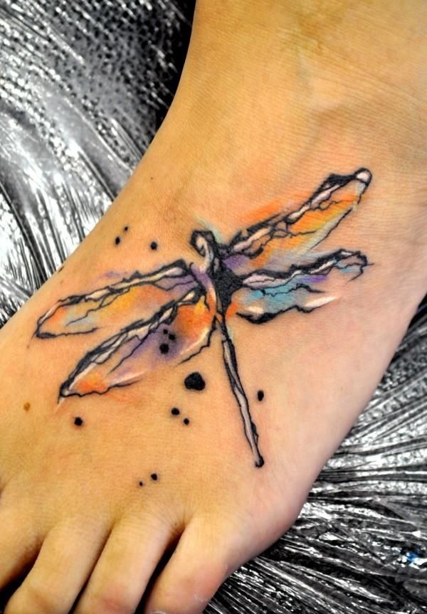 脚背小蜻蜓纹身图案第1张