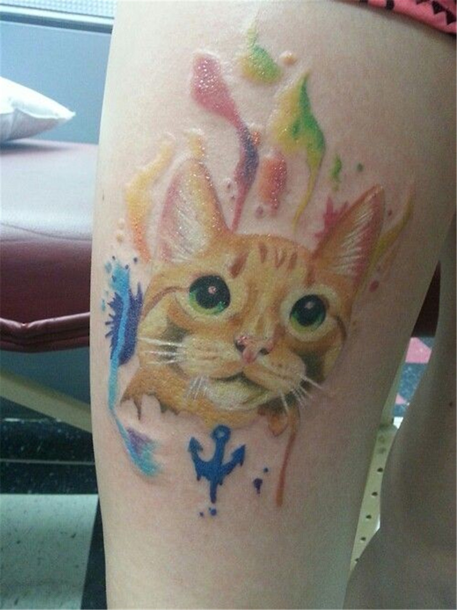 大腿好看猫咪纹身图案第1张