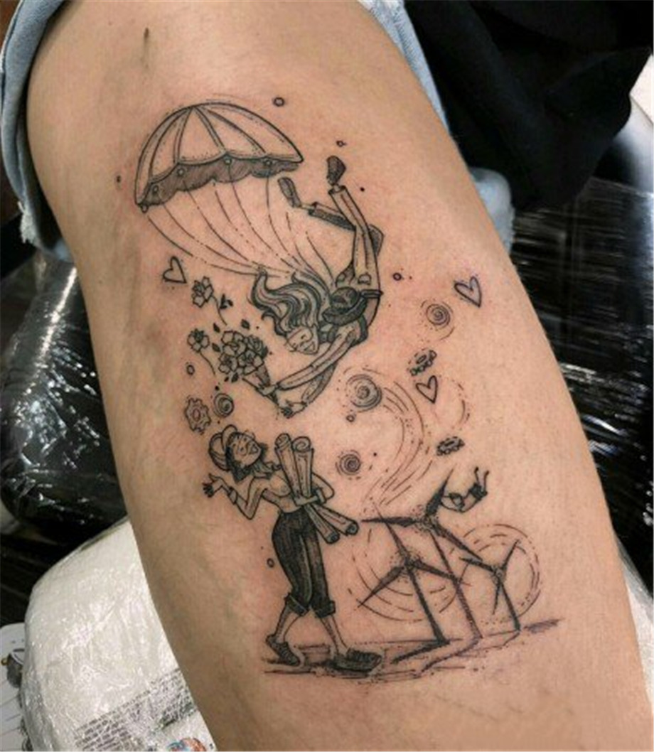 小腿降落伞纹身图案第1张