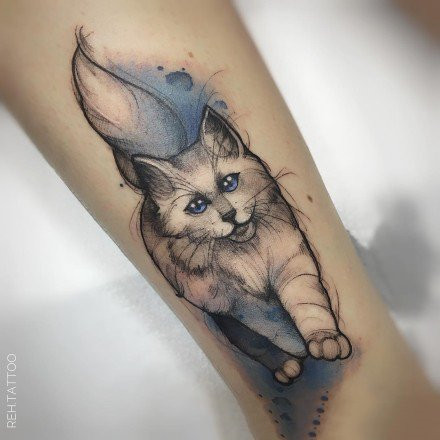 好看的美女手臂布偶猫纹身图案第1张