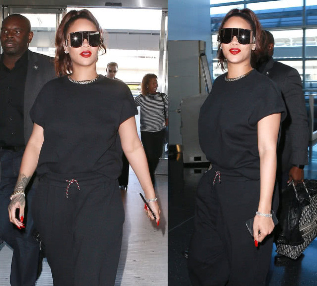 40亿歌手蕾哈娜机场拍，全黑装增龄又增重，说好的黑衣显瘦呢