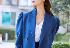李斯羽复古蓝色套装时尚唯美写真图片大全