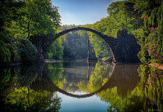 Devils Bridge 桥梁和绿色树木 河流 倒映6k自然风景壁纸图片