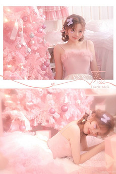 梦幻粉色公主风的吊带短裙美女唯美写真图片