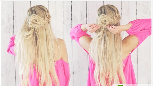 最流行女生发型半扎玫瑰花编发图片 女生扎束发型