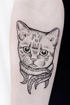 手臂欧美风纹身猫图片