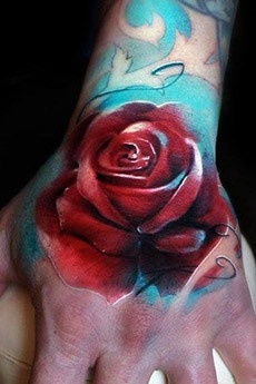 手背上玫瑰纹身图案