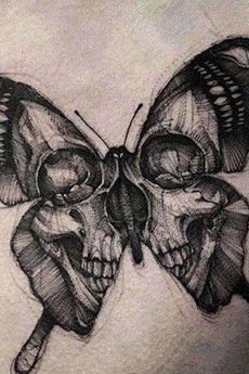 好看的纹身图案骷髅蝴蝶