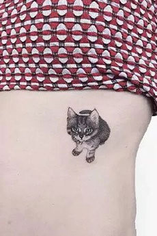 美女侧肋小猫咪纹身图片